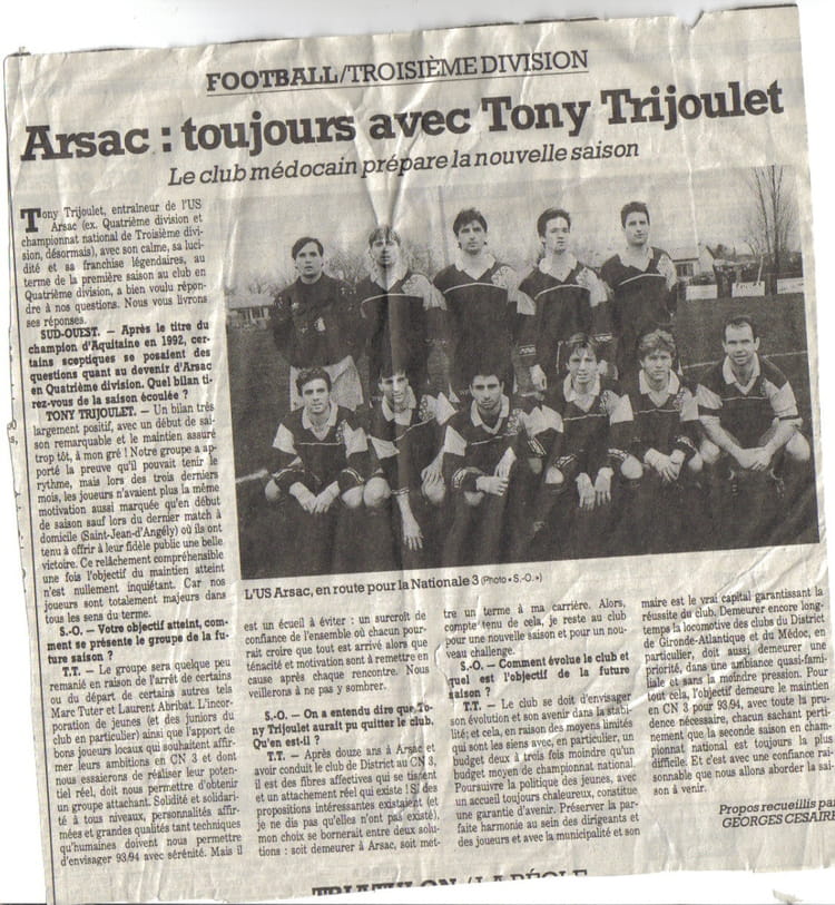 Photo de classe Championnat de france national 2 de 1993, US ARSAC
