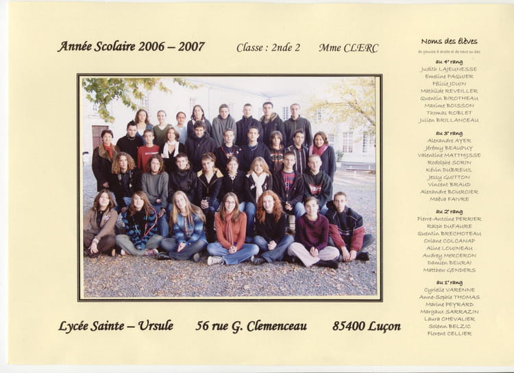 Photo de classe 2nde 2 de 2006, LYCEE SAINTE URSULE - Copains d'avant